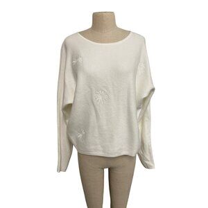 Tahari Womens White Embroidered Sweater  M